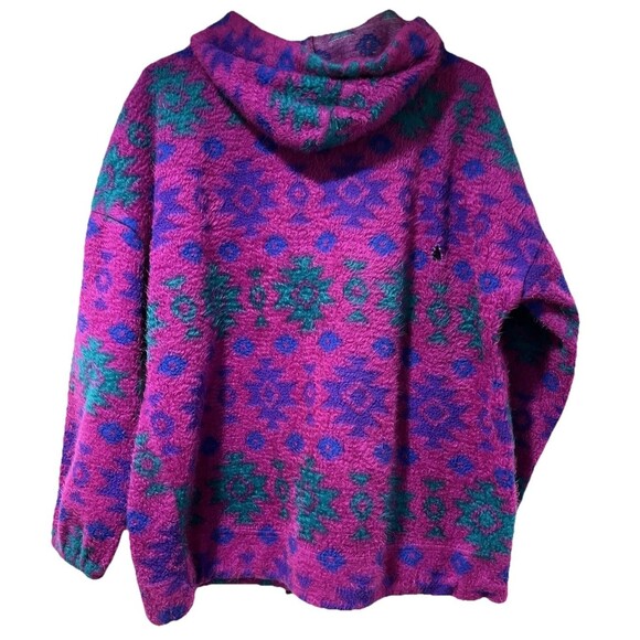 Vintage Fuzzy Sweatshirt Hoodie Sz Large 80s 90s Ski Lodge Neon Retro Grunge - Picture 2 of 16